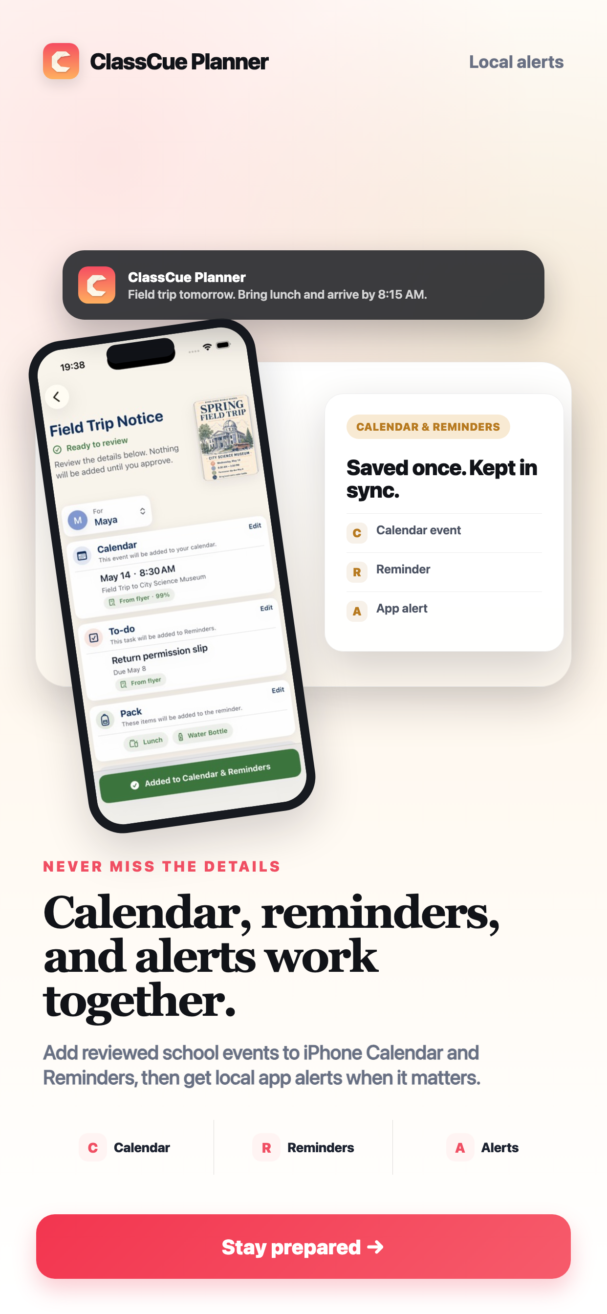 Save approved plans to Calendar and Reminders