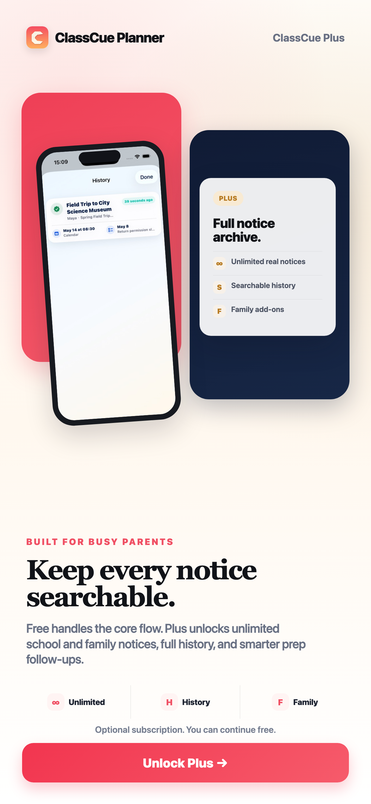 Searchable school notice archive